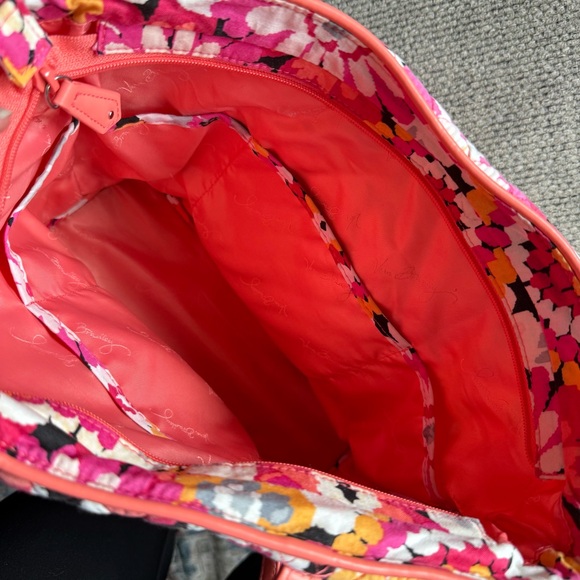 Vera Bradley Pink Floral Coral Quilted Tote Bag Purse Shoulder Bag - Picture 6 of 9